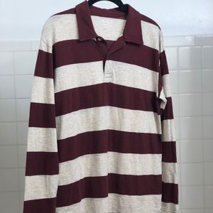 Burgundy and Beige three button stripe shirt